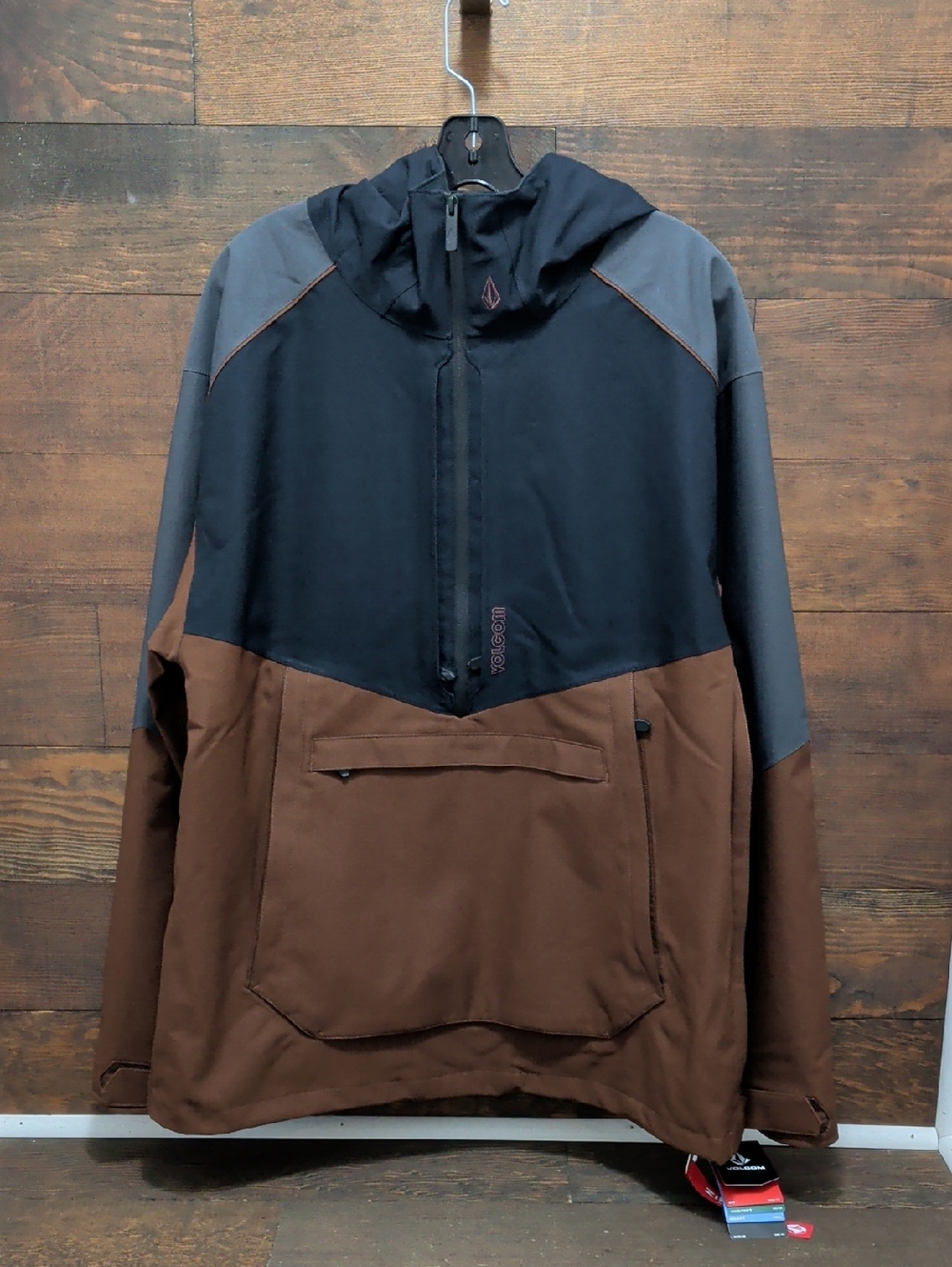 Volcom Men's Hooded Colorblock Ski Jacket - Black/Gray/Brown